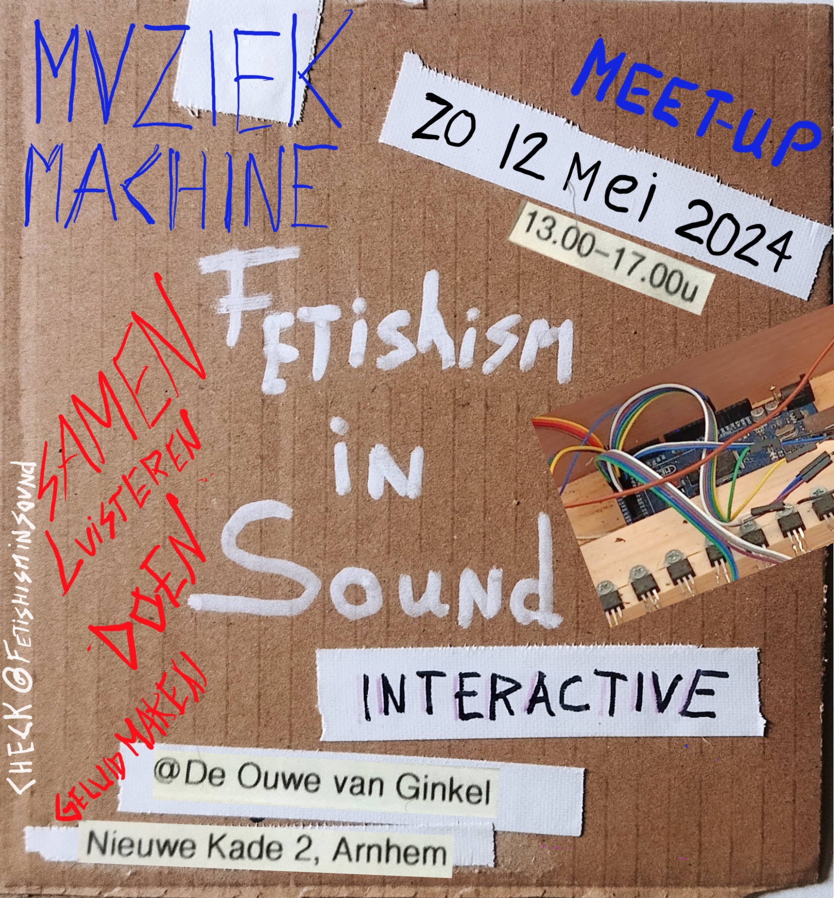 FLyer van de meet-up op 12 mei 2024 met thema Muziekmachine